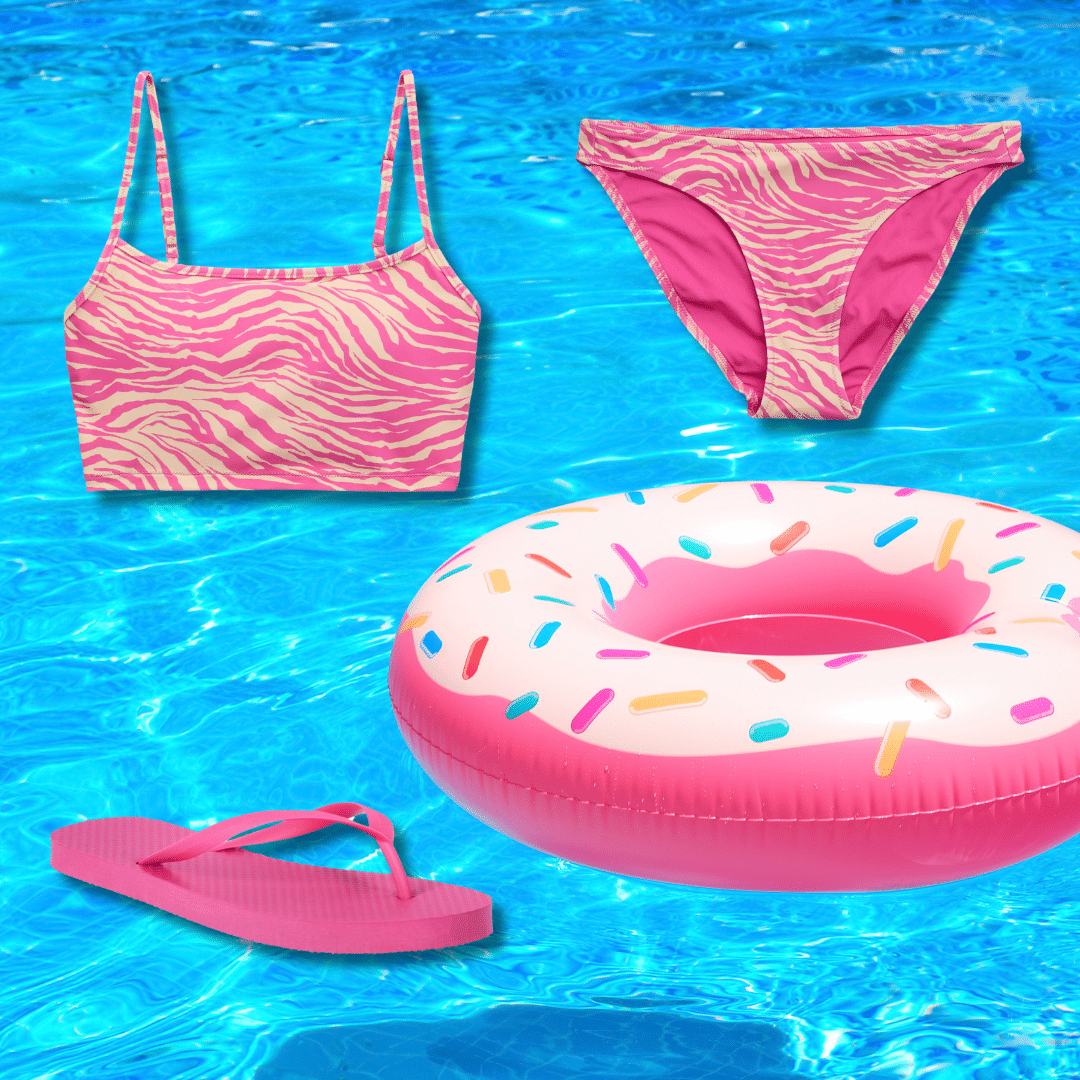 Two piece pink zebra print swimwear